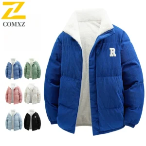 Men Cotton Jacket 2025 Trendy Versatile Plus Velvet Thick Anti Cold Warm Stand Up Coat Outdoor Casual Loose Cotton Feather Coat